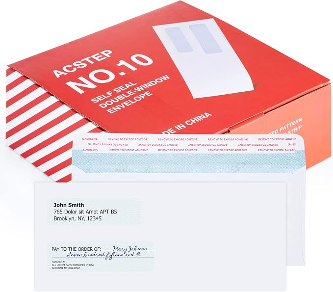#10 500 Pack Double Window Security Envelopes 4-1/8 x 9-1/2 White | Self Seal Security Envelope for Multiple Business Statements Quickbooks Invoices Return Envelopes and Office Correspondence
