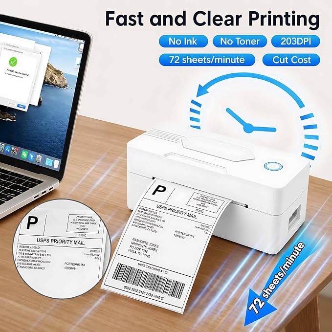 GBNONPLN Bluetooth Thermal Shipping Label Printer, 4x5, Matte White | Wireless, For Small Business, Compatible with Android, iPhone, Windows & Mac, Widely Used for Amazon, Etsy