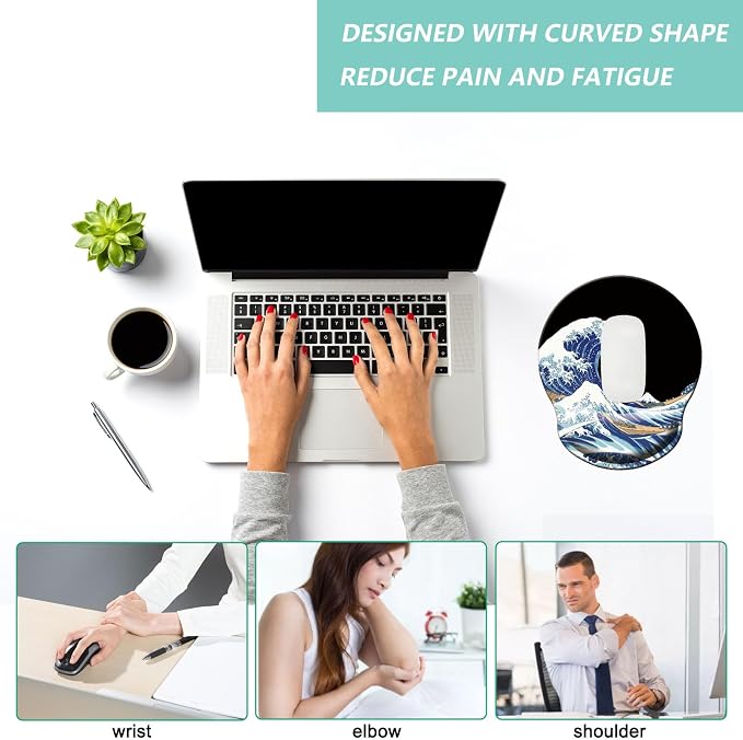 Mouse Pad with Wrist Support, Ergonomic Mouse Pad with Memory Foam Wrist Rest Cushion, Non-Slip Rubber Base Gaming Mice Pad for Home Office Computer Laptop, Sea Wave