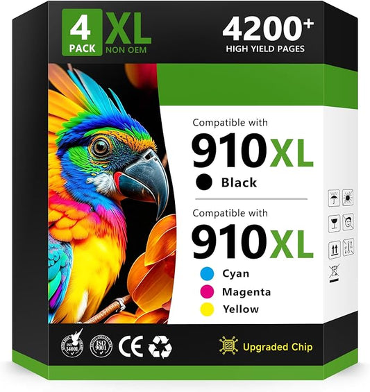 COMBUY 910XL Ink Cartridges Combo Pack Replacement for HP 910XL 910 XL Work for HP 8010, 8012, 8018, 8022, 8020, 8025, 8026, 8028, 8030, 8035 Printer, 4 Pack