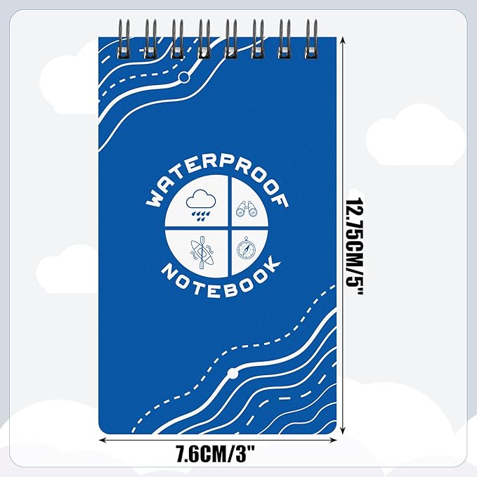 6 Pack Weatherproof Pocket Notebook, 5" x 3" Top-Spiral Weatherproof All Weather Notepad for Office School Police Outdoor Recording Steno Note Pads