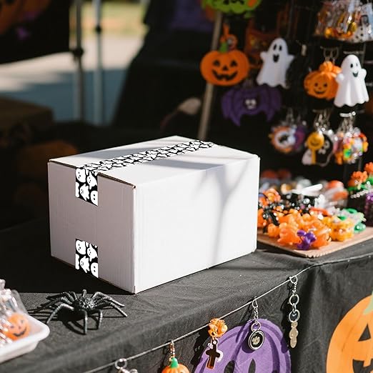 Whaline 109 Yard Halloween Packing Tape Black White Ghost Decorative Gift Wrapping Tape for Small Business DIY Crafts Box Carton Decor