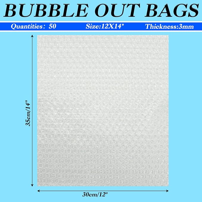 50Pack12x14" Clear Bubble Out Bags, Double-Wall Cushioned Pouch for Packing | Double-Wall Shockproof Bubble Cushioning,Lightweight Durable,Ideal for Shipping,Moving Fragile Small Items Storage