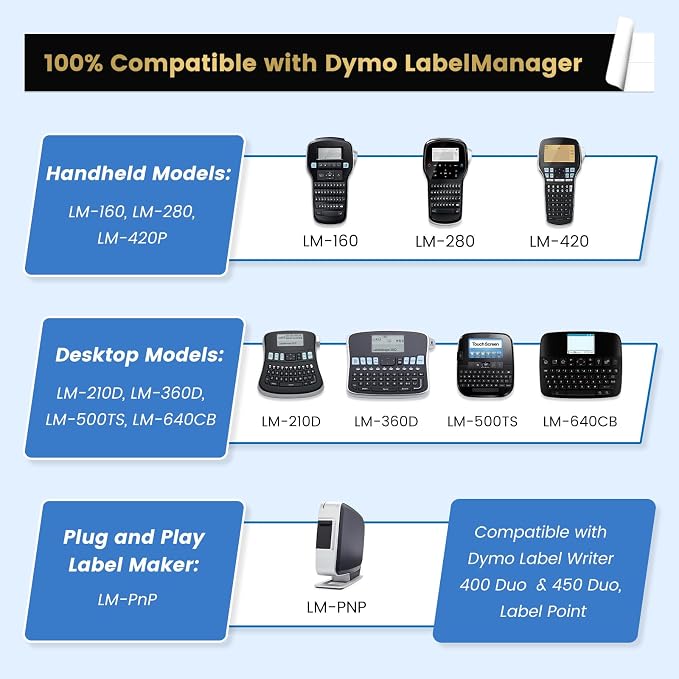6X Colored Label Compatible with DYMO Label Maker Refills D1 1/2 Inch 23 Ft | Colored Warning Set (Mint Green/Pale Yellow/Yellow/Gold/Red/Black), For labelmanager 160 210D 260P 280 360D 420P 500TS 640CB