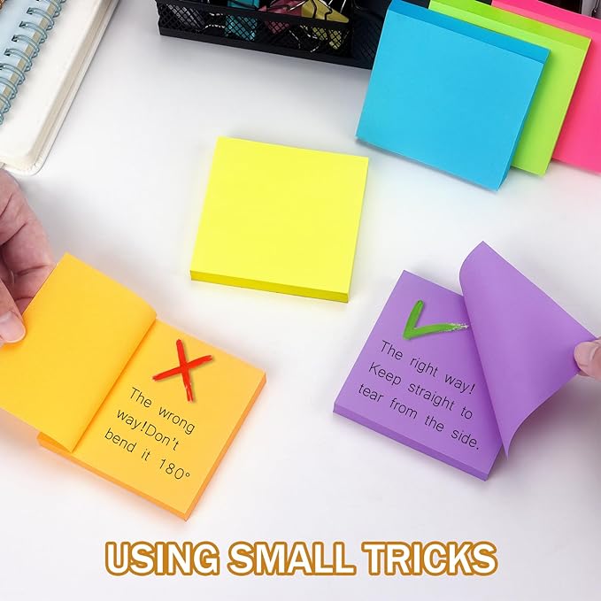 Sticky Notes 3x3 in, Bright Colors Self-Stick Pads, 24 Pads, 70 Sheets/Pad