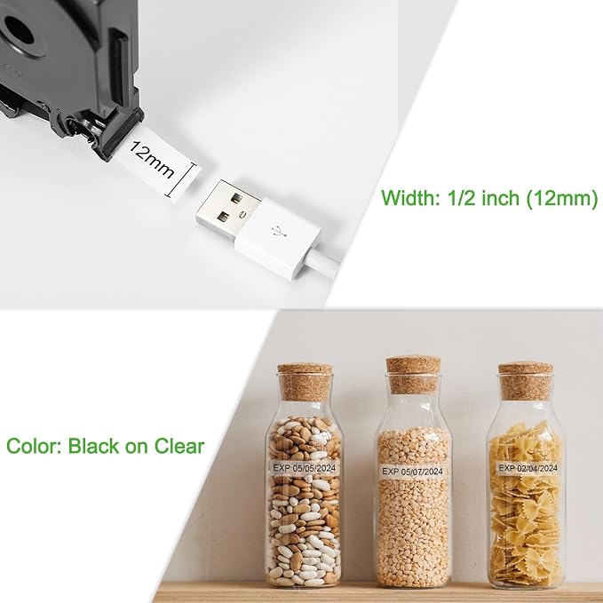 5-Pack TZe TZ Tape 12mm 0.47 Laminated Clear Label Tape TZe-131 TZe131 | Replacement for Brother Label Maker Tape Clear, Compatible with Brother P Touch PT-D210 PT-D220 PT-H110 PT-D410 PT-D400
