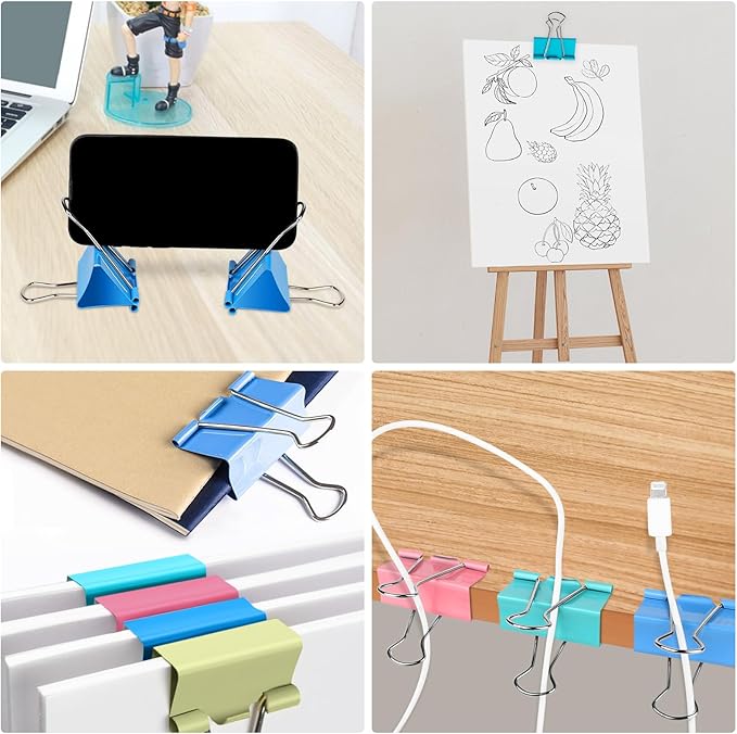 Ufmarine Colored Jumbo Binder Clips 2.4 inch, Extra Large Binder Clips for Office (8 Pcs)