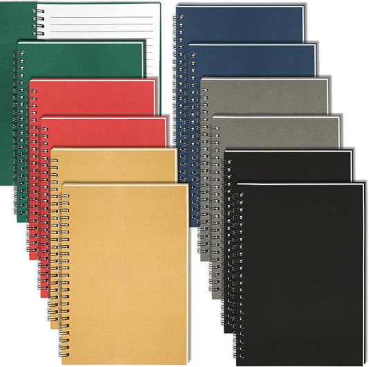 12Pack Spiral Notebook, 5.7x8.3” Small Notebook for Work 120 Page Note Pads | Multipack Blank Kraft A5 College Ruled Notebook Journal Spiral Bound for Writing Lined Notepad for Office School Journaling
