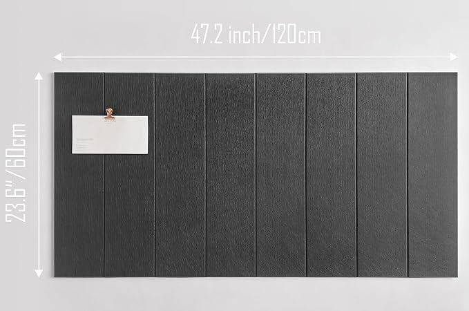 24"x47" Large Cork Board Alternative – 8 Pack Shiplap Felt Wall Tiles with Safe Removable Adhesive Tabs | Felt Bulletin Board Tiles for Walls Pin Board for Office, Home, Classroom, Kids Room – Black
