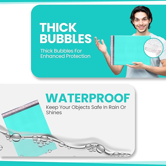 Teal Poly Bubble Mailers 14.50x20 Inch #7 | Self Seal Large Padded Envelopes | Air Cushioned Bubble Mailer | Usable Size 14.25x19 Inch | Waterproof Lightweight Mailing Shipping Bags | 15 Pack