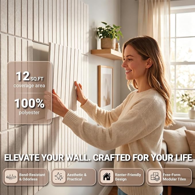 48" x 36" Large Felt Bulletin Cork Board 12PCS 60 Adhesives 50 Pushpins | Bulletin Board Pin Board, Sound-Dampening Damage-Free Mounting, Dorm Essential Wall Decor for Home & Officice, Light Camel