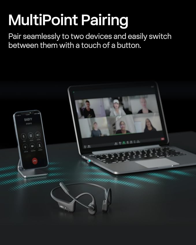 SHOKZ OpenComm2 UC 2025 Upgrade - Open-Ear Wireless Computer Headset with Boom Mic, Bone Conduction Bluetooth Stereo Headphones, USB-A Dongle Compatible with PC and Mac, Zoom Certified - C120UC