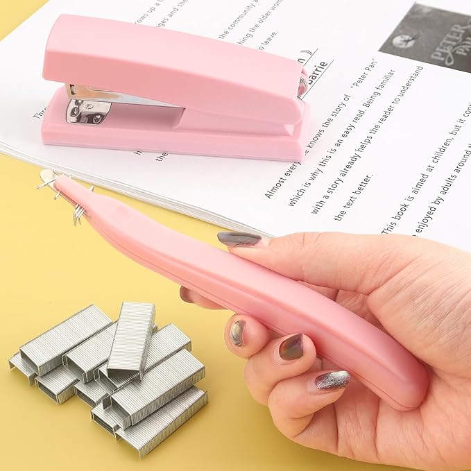 ZZTX Stapler, Desktop Staplers with 1000 Staples and Staple Remover, Pink