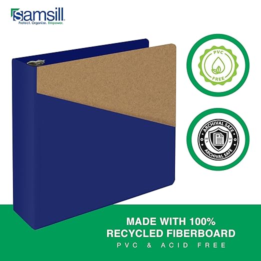 Samsill Durable 3 Inch Binder, D Ring Binder, Customizable Clear View Cover, Dark Blue, Holds 625 Pages