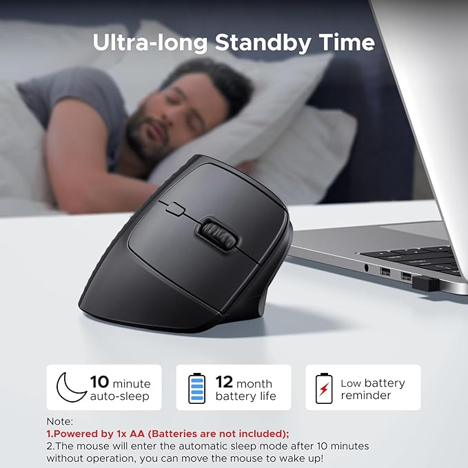 UGREEN Ergonomic Mouse, Wireless Bluetooth Vertical Mouse, Dual-Mode (BT 5.4 & USB 2.4G), Quiet Clicks, 4 Adjustable DPI (1000/1600/2000/4000), Compatible with Windows/Mac/Linux/Android/ChromeOS