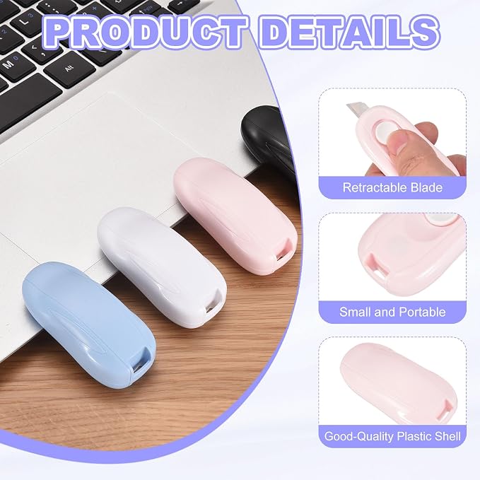 PATIKIL Mini Box Cutters, 2Pcs Retractable Small Utility Knife Magnetic Package Opener for Opening Boxes Envelopes Packages Paper Tapes Home Office Supplies, Pink