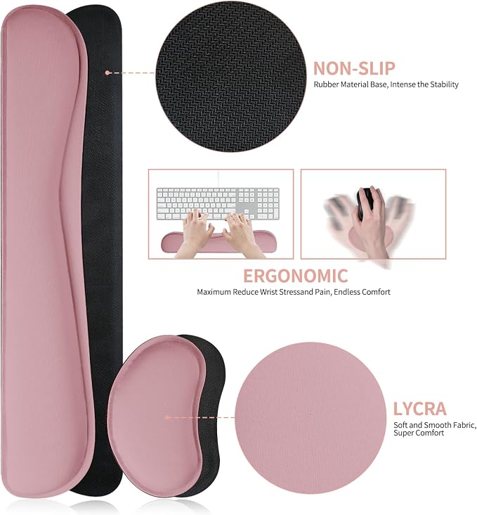 Mouse Pad and Keyboard Wrist Rest, 3-in-1 Keyboard and Mouse Pad | 31.5" x 15.7" Dusty Pink Desk Mat Set,Ergonomic Wrist Support, Non-slip & Waterproof Computer Mat,Desktop Protector for Women