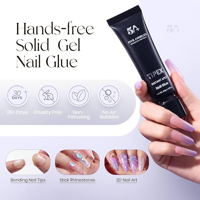 Tipex UV Gel Nail Glue – 30g Strong Hold Adhesive for Soft Gel & Acrylic Nail Tips, Long-Lasting 28+ Days, Large Volume Tube, Also for Rhinestone Nail Art