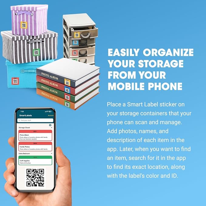 SmartLabels Small QR Code Stickers | Mini 1.5-Inch Labels with AI Photo Analysis App | Auto-Create Item Descriptions | No Typing | US-Made | Storage, Inventory Tracking, Organization & Moving, 48-Pack