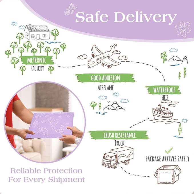 Metronic Cute Design Bubble Mailers 8.5x12 Inch 40 Pack Purple Butterfly | Usable Size 8.5x11 Waterproof Padded Envelopes for Small Business, Cushioning Bubble Bags, Shipping Envelopes for Gift, Books