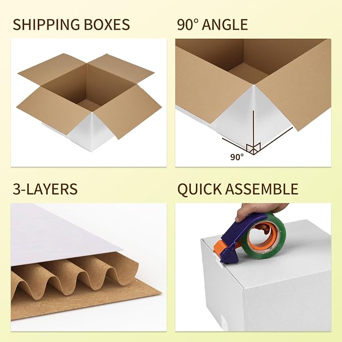 WIFTREY 12x12x8 inches White Shipping Boxes Pack of 15, Corrugated Cardboard Boxes 12 x 12 x 8 for Packaging Small Business, Moving, Mailing