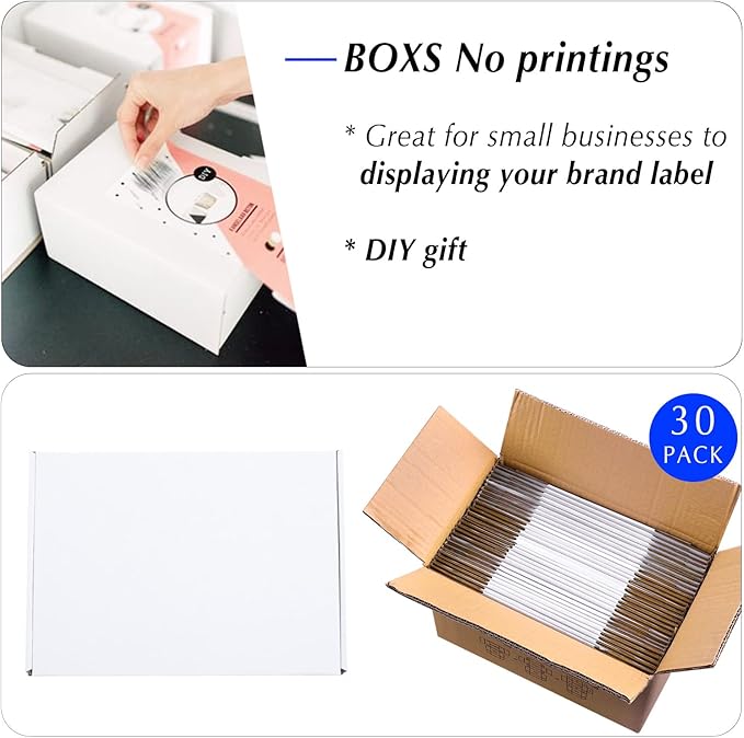 9x6x2 White Cardboard Boxes - 30 Pack Shipping Boxes for Small Business Mailing, Corrugated Packaging