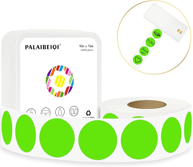 1 Inch Round Thermal Sticker Labels,Color Dot Stickers,Label Stickers,Waterproof,Oil Proof,for Thermal Printers,DIY,Office,Retail,Home and Warehouse Organization(Light Green,1000 Pcs)