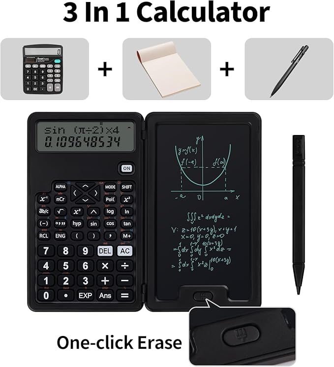 Scientific Calculators for Students, Office Desktop Calculators, 240 Computing Functions, Small Calculator with Notepad, Ideal for Middle High School Students and Teachers (Black)