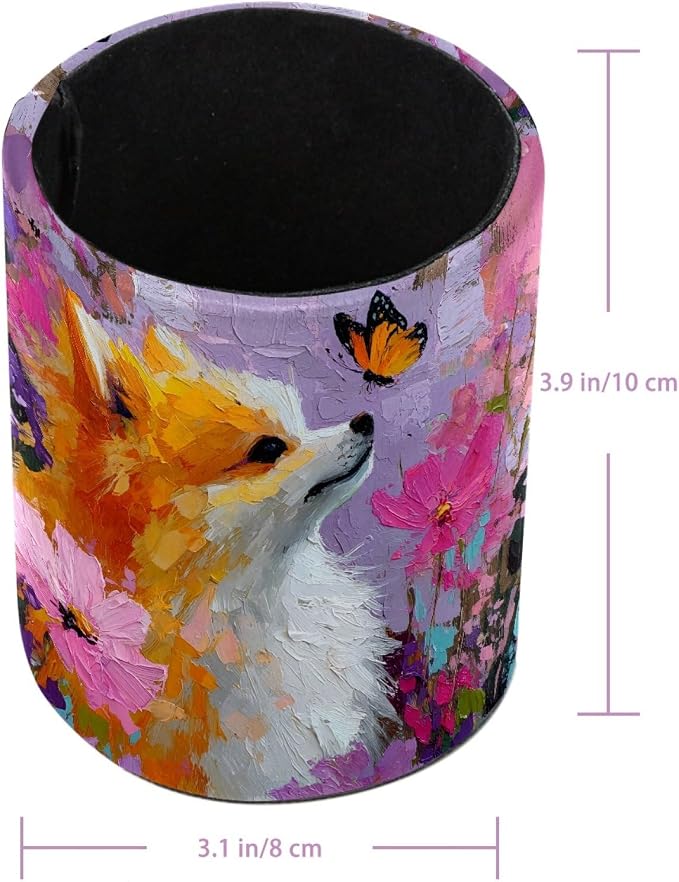 Leather Pen Holder for Desk, Dog Oil Painting Pencil Cup Pen Organizer Makeup Brush Holder for Office Home Kids Countertop Desk Accessory Storage