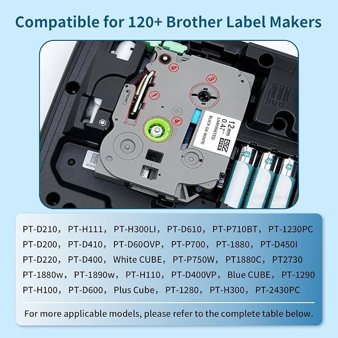 TZe-2312pk Laminated Label Tape 12mm 0.47 Black Ink on White Tape | TZ231 TZe-231 Compatible with Brother P-Touch Label Tape PTD210 PTH110 PTD220 PTD400 PTD600 PTH100 PT-P700 Label Maker