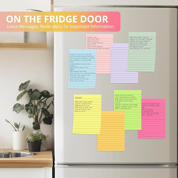 Taja Lined Sticky Notes, 4 x 6 Inches, 96 Pads, 30 Sheets/Pad, Bright | Large Sticky Notes with Lines for Office, Home, School, Ruled Memo Note Pads for Shopping, Planning, Studying