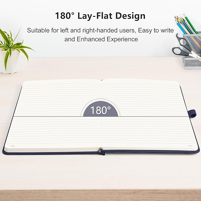 RETTACY Lined Journal Notebook, 2-Pack, 192 Numbered Pages per Pack, A5 Medium Size (5.7'' x 8.3''), for Men & Women, Writing, Work, Leather Hardcover, 100 GSM Thick Paper (Black & Navy Blue)
