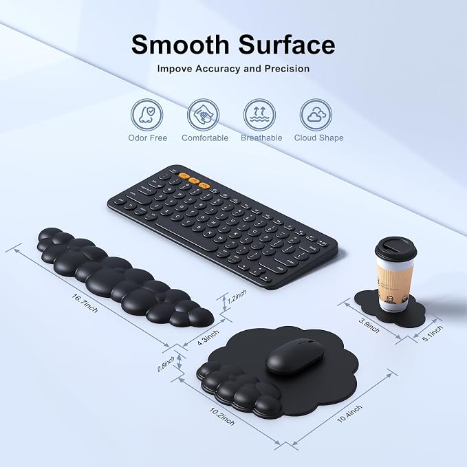 MOKURU Cloud Mouse Pad with Wrist Rest, Cloud Keyboard Wrist Rest, Mouse Pad Wrist Support, Ergonomic Keyboard Mouse Wrist Support (Black)
