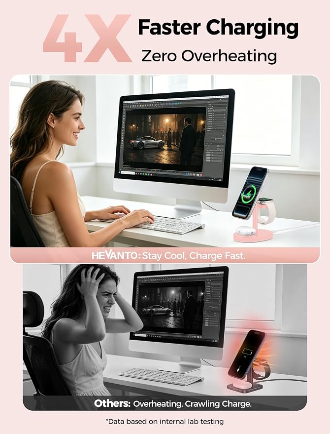 2026 3 in 1 Wireless Charging Station for Apple MagSafe Charger, 15W Fast Mag-Safe Charger Stand for iPhone 17 16 15 14 13 12 Apple Watch AirPods Compatible with MagSafe, Pink