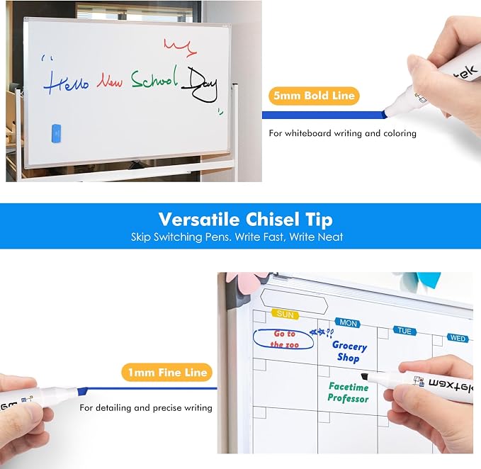 maxtek Low Odor Dry Erase Markers Chisel Tip, 12 Count | Whiteboard Markers Set, 1 Magnetic Eraser