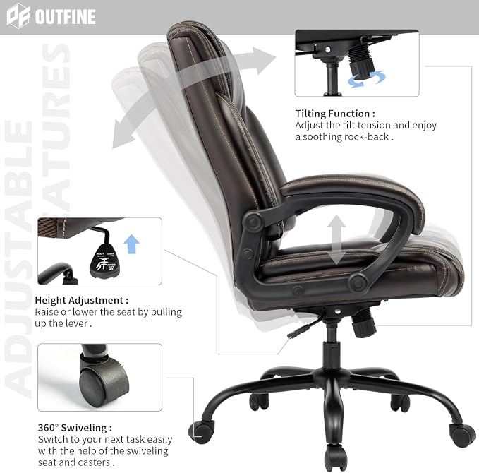 Executive Office Chair with Spring Cushion,Hydrolysis-Resistant Leather | Spring cushion comfort,5-year leather.BIFMA sturdy, 300lbs.Tilt function,easy assemble.Great for office/gaming.