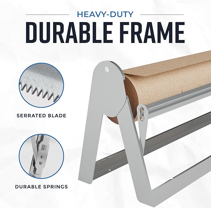 Bryco Goods - 24 Inches All Paper Roll Dispenser and Cutter Made of Heavy-Duty Steel Frame & Sharp Blade. Holds, Dispenses & Cuts. Wall Mountable & Non-Slip Tabletop. Up to 1000ft Rolls