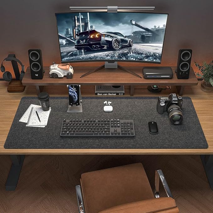 DAWNTREES Large Felt Desk Mat, 40''x16'' Full Keyboard and Mouse Pad | Non-Slip Computer Desk Mat for Desktop,Felt Desk Pad Protector for Office and Home,Dark Grey