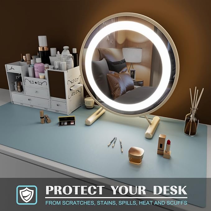 K KNODEL Large Office Desk Mat, Leather Mouse Pad (31.5"x15.7", Light Blue) | Desk Pad, Keyboard Pad, Computer and Laptop Mat, Desktop Protector and Cover, Writing Pad and Blotter for Home Office