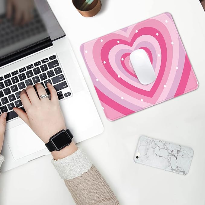 Seorsok Pink Heart Mouse Pad,Mouse Mat Square Waterproof Mouse Pad Non-Slip Rubber Base Mouse Pads for Office Laptop,9.5"x7.8"x0.12" Inch