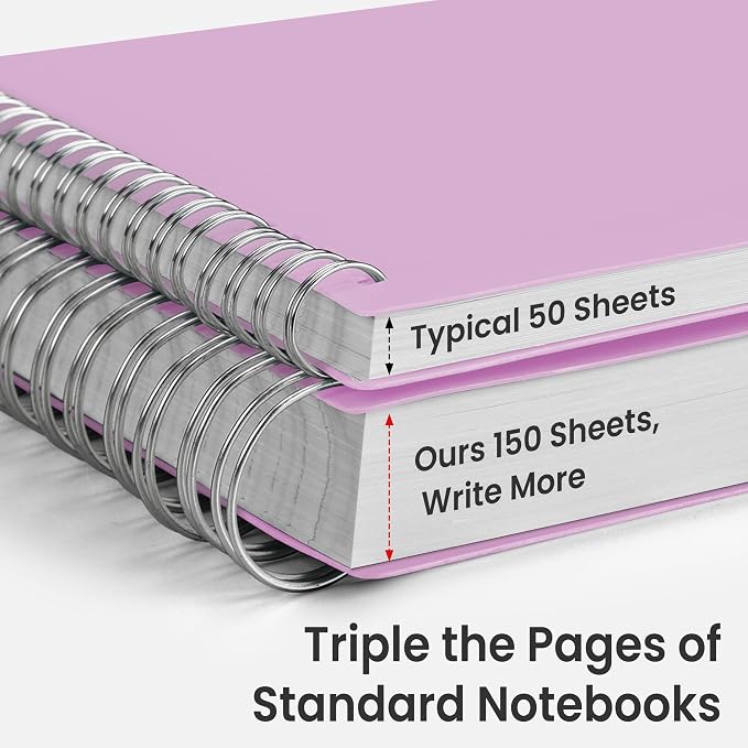 EMSHOI Lined Spiral Journal Notebook, 300 Pages, A4 Size (8.2'' x 11.2'') | College Ruled, 100 GSM Thick Paper, Flexible Plastic Cover, for School, Writing, Work, Office & Journaling (Purple)