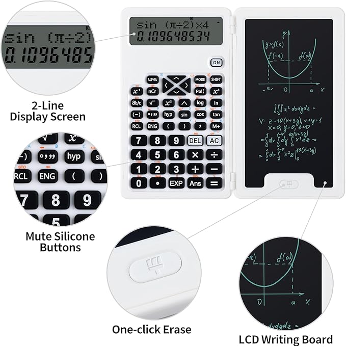 Scientific Calculators for Students, Office Desktop Calculators, 240 Computing Functions, Small Calculator with Notepad, Ideal for Middle High School Students and Teachers (White)