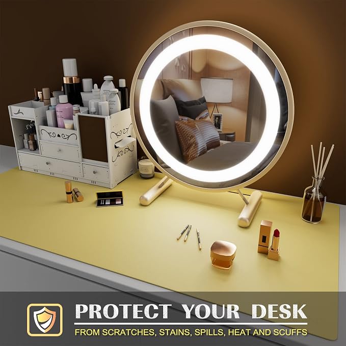 K KNODEL Small Office Desk Mat, Leather Mouse Pad (23.6"x13.8", Yellow) | Desk Pad, Keyboard Pad, Computer and Laptop Mat, Desktop Protector and Cover, Writing Pad and Blotter for Home Office