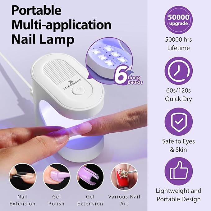 BTArtboxnails Nail Tips Builder Gel - Long Lasting 15ml Builder Gel with Portable Nail Lamp for French XCOATTIPS, 30+Days French Protection Duo Nail Extension Tool for Nail Art