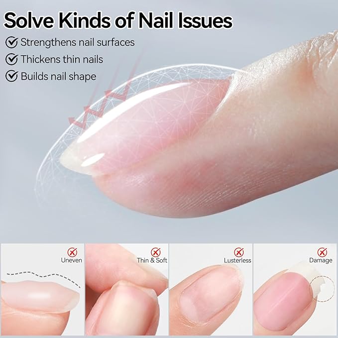 Born Pretty Builder Gel for Nails 15ml,8-in-1 Hard Gel for Nail Extensions, Apex Building, Base Gels & Strengthener,Light Pink Rhinestone Glue for DIY Beginners& Salon