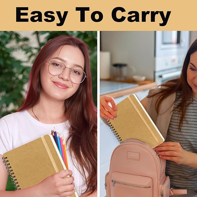 4 PCS Spiral Notebook, Spiral Journal Notebook, Notebooks for Work, Note Taking, School, Small Notebooks with Strap, Cute Notebooks for Women (Khaki)