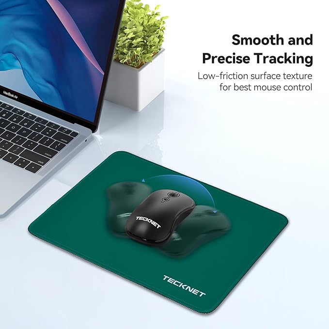 TECKNET Mouse Pad with Anti-fray Stitchin, Waterproof Surface & Non-Slip Rubber Base with Stitched Edges Gaming Mouse Mat for Laptop，Compatible with Laser and Optical Mice - Dark Green