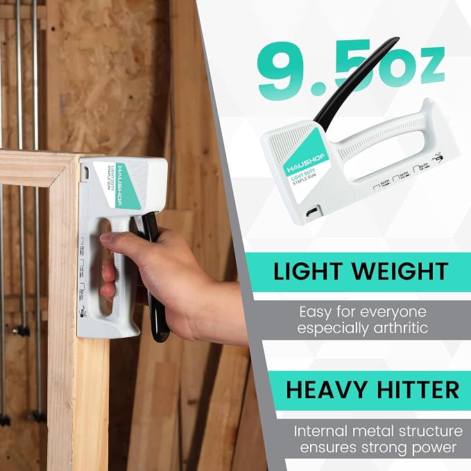 HAUSHOF Light Duty Staple Gun with 800-Count JT21 Staples & Stapler Remover | Upholstery Staple Gun Fits JT21 Staple of 1/4'', 5/16'' & 3/8'', Used for Wood, Classroom, Crafts, DIY (White)