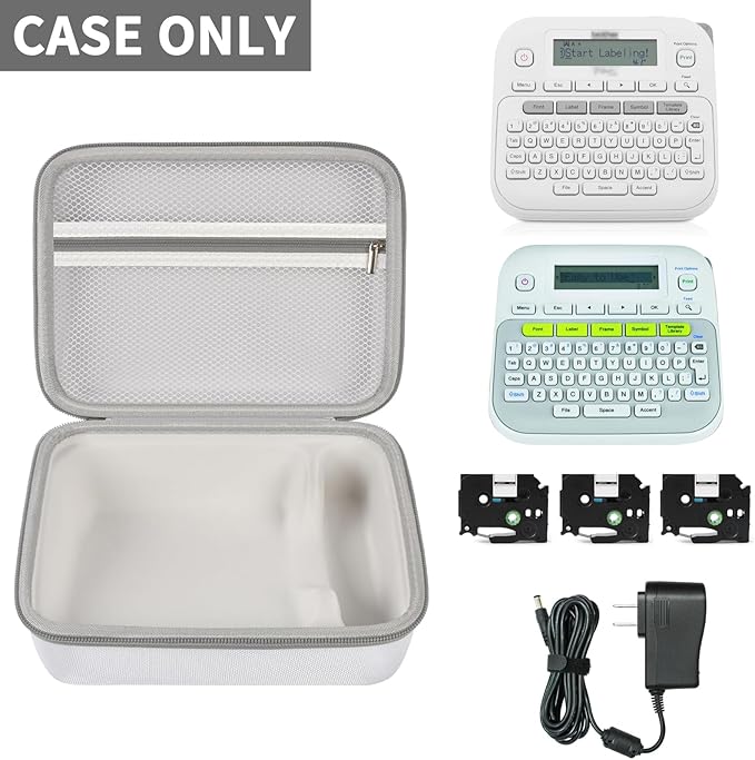 Case Compatible with Brother P-Touch PTD220 210 Home/Office Everyday Label Maker, Storage Holder Carrying Organizer for Label Tapes, AC Adapter, Charging Cables (Box Only) - White