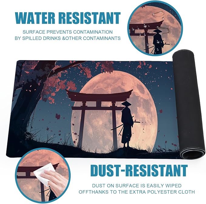 Japanese Samurai Gaming Mouse Pad, Desk Mat, Large Mousepad with Non-Slip Rubber Base XL Extended, Big Keyboard Mat Office&Home, Gamers, 31.5x11.8in, Cherry Blossom